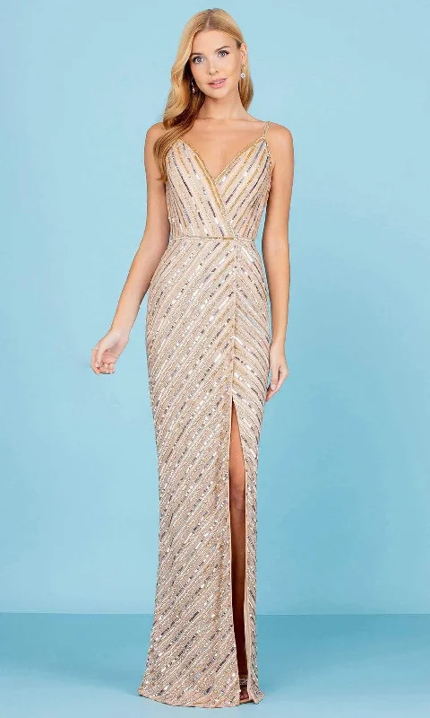 Formal Dress for Science AwardsSCALA - 60258 Striped Sequin V-Neck Gown