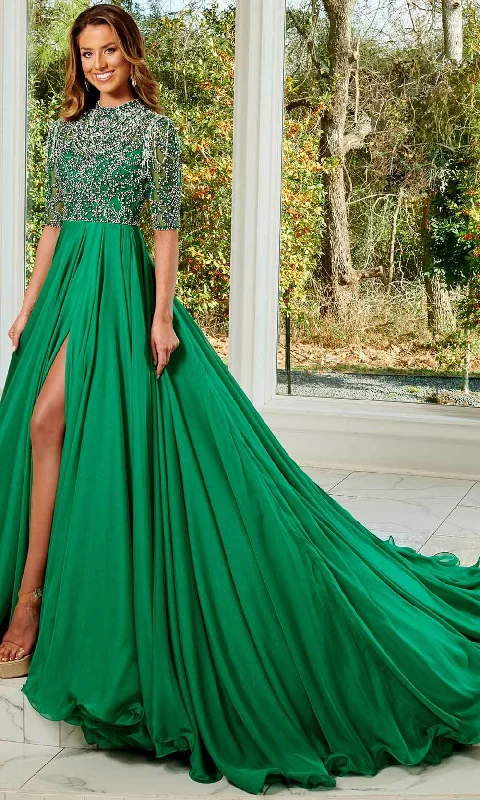 Formal Dress for Military BallsRachel Allan 50149 - Bejeweled Quarter Length Sleeves Long Gown