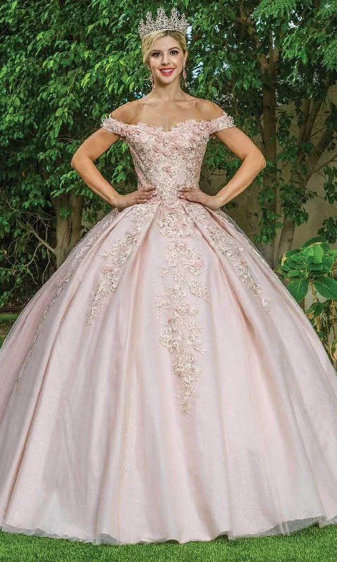 Formal Dress for Humanitarian AwardsDancing Queen - 1574 Floral Applique Off Shoulder Ballgown With Train