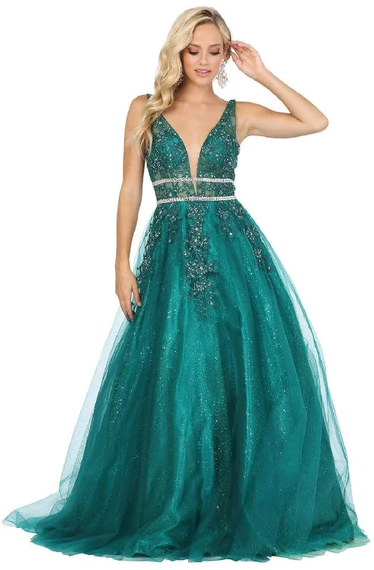 Formal Dress for New Year's EveDancing Queen - 4041 Embroidered Deep V-neck Ballgown