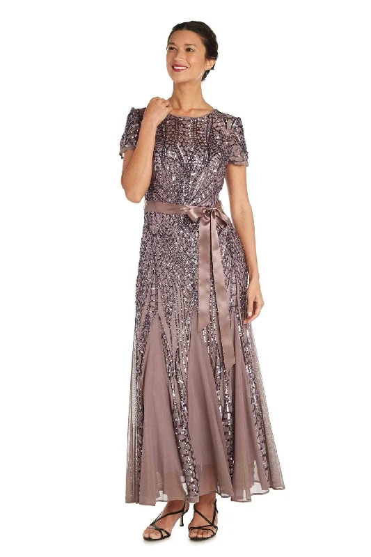 Formal Dress for Garden WeddingsR&M Richards - 1875W Plus Size Embellished Gown with Satin Waist Tie - 1 pc Mocha In Size 16W Available