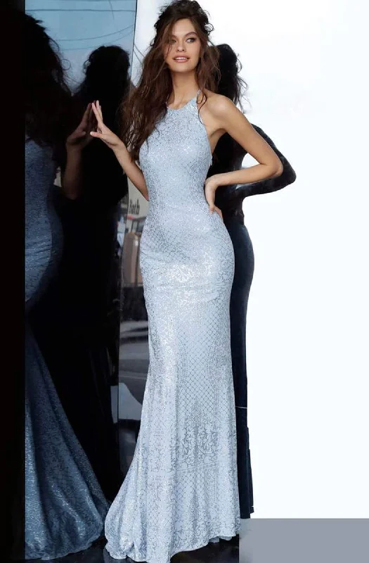 Formal Dress for PromsJVN by Jovani - JVN60137 Sequined Jersey Halter Long Gown