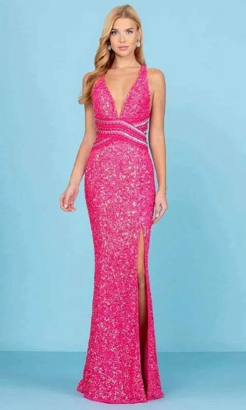 Formal Dress for Modeling AuditionsSCALA - 60301 V-Neck Sequin High Slit Gown