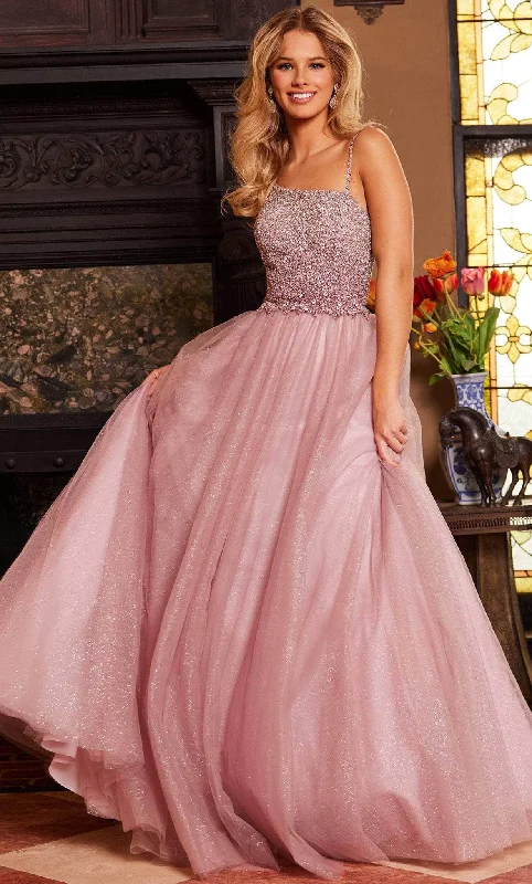 Formal Dress for PromsJovani 24051 - Beaded Asymmetric Neck Ballgown