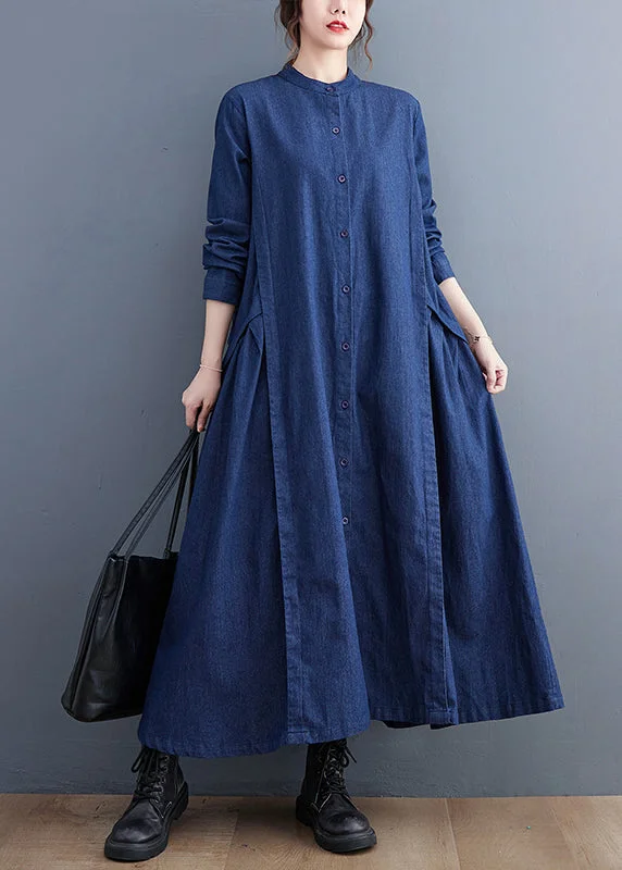 maxi dresses for flower girlsNavy Patchwork Denim Long Dress Oversized Exra Large Hem Fall