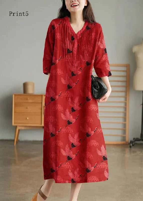 maxi dresses for autumnPrint5 Loose Linen Long Dresses Button Solid Half Sleeve