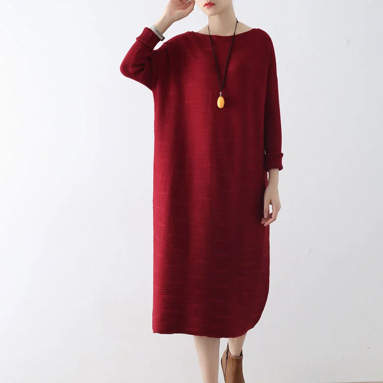 maxi dresses for autumnBurgundy wave knit sweater dresses casual long winter dresses cotton sweaters winter 2024