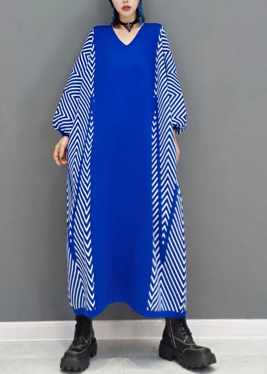 maxi dresses under $100Classy Blue Striped Knit Long Dresses Spring