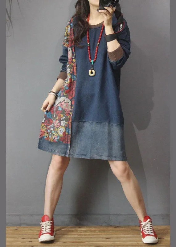 floral print maxi dressesWomen Denim Patchwork Cotton Dress Print Summer Long Dress