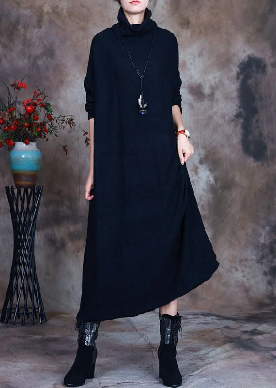 silk maxi dressesElegant Black Knit warm Long Dresses Spring