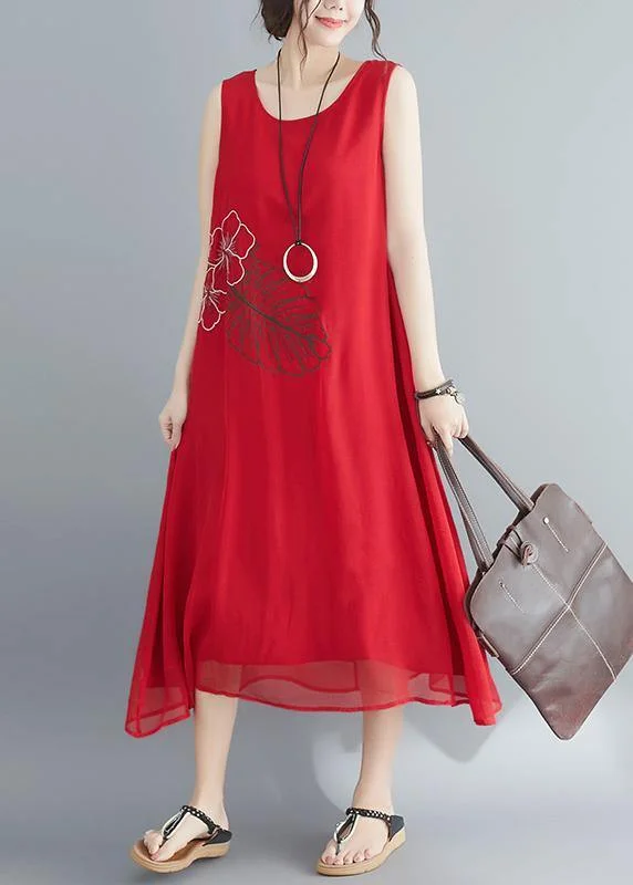 maxi dresses for maternity wearBuy red cotton blended Robes Women Shirts Sleeveless embroidery long Summer Dress