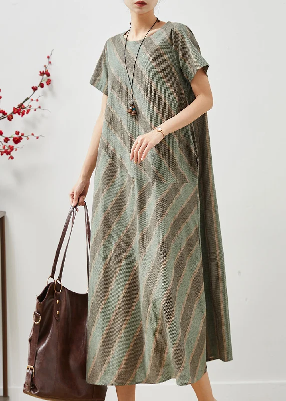 maxi dresses with empire waistsCasual Green Striped Patchwork Cotton Long Dress Summer