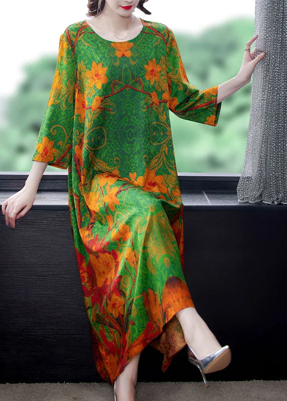 maxi dresses for breastfeeding mothersOrganic Green O-Neck Print Long Dresses Spring