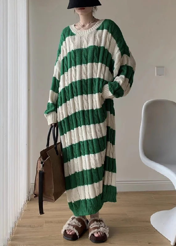 maxi dresses for beachGreen Cozy Cotton Cable Long Knit Dress O Neck Spring