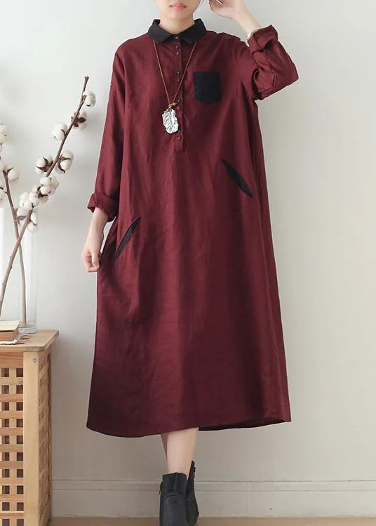 maxi dresses for teensWine Red Large Linen Long Shirt Dress Robe