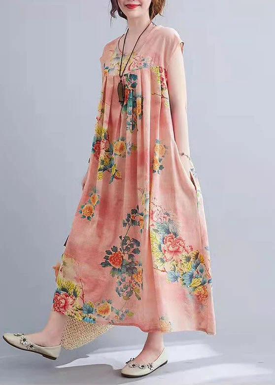 maxi dresses with long sleevesDIY Pink Print Cinched Summer Long Dress