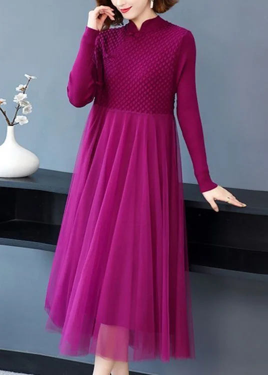 maxi dresses for plus sizeLoose Rose Button Tulle Patchwork Long Sweater Dress Fall