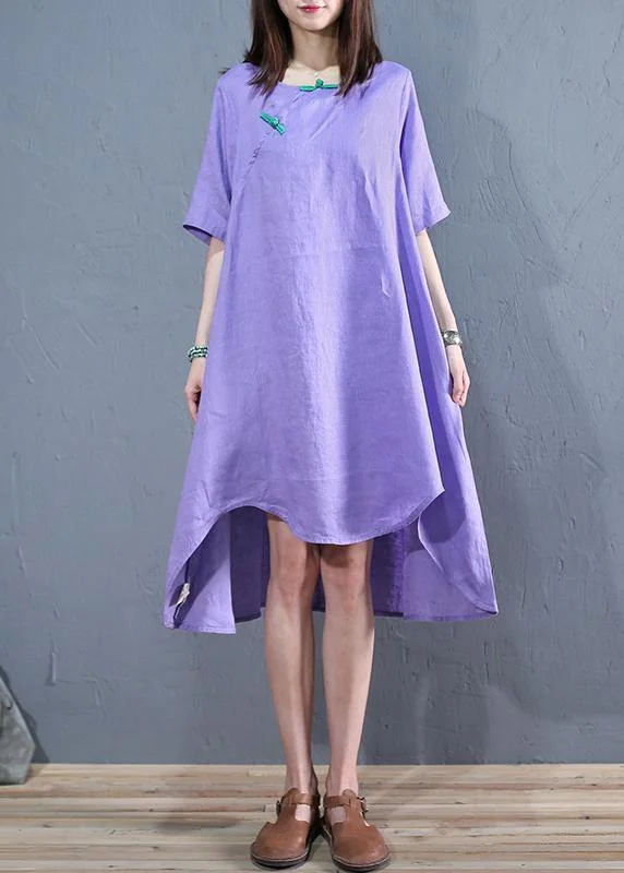 maxi dresses with embroidered patternsdiy o neck asymmetric linen Long Shirts Work purple Dresses