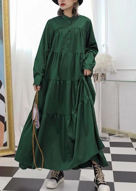 maxi dresses for formal events100% green cotton clothes Women patchwork long fall Dresses