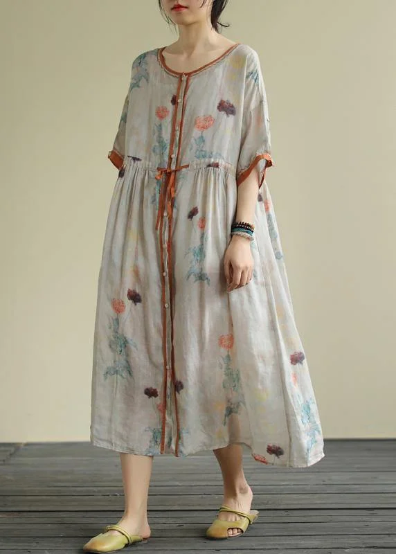 maxi dresses with cinched waistsDiy Floral Chiffon Long Shirts O Neck Drawstring Robe Summer Dresses