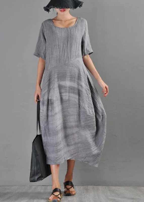 maxi dresses with halter necksNatural Grey asymmetrical design Cotton Linen Long Dress Summer