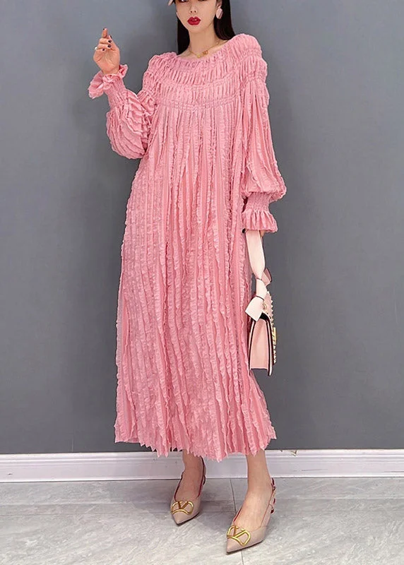 maxi dresses with adjustable strapsPink Sexy Long Dresses Slash neck wrinkled Long Sleeve