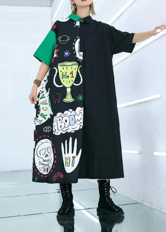 maxi dresses with cap sleevesNatural prints cotton clothes Sewing black patchwork long Dress summer