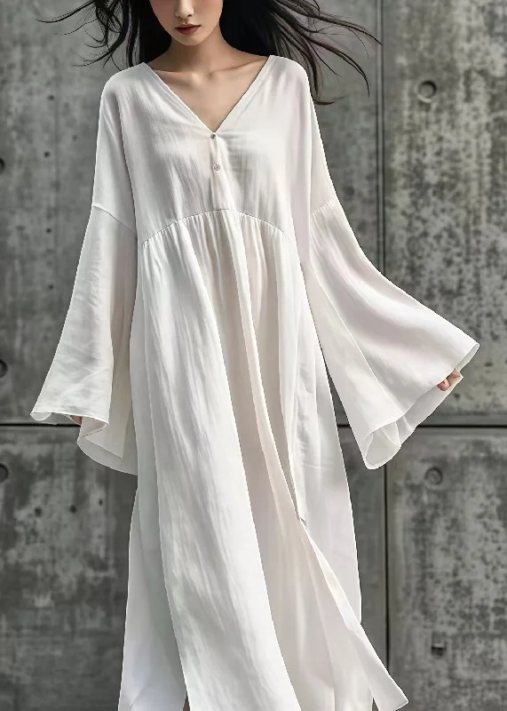 maxi dresses with flutter sleevesDIY White Oversized Cotton Long Dress Flare Sleeve