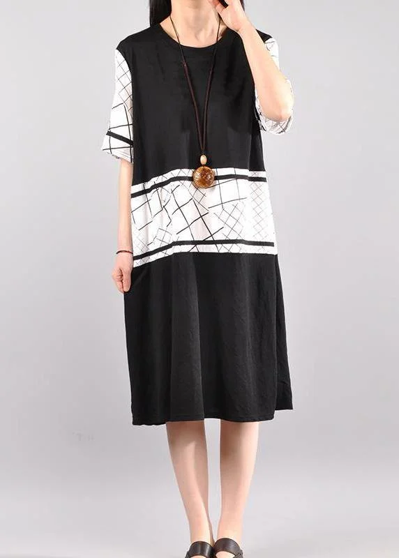 bohemian maxi dressesFrench Cotton Long Shirts plus size Cotton Casual Spliced Short Sleeve Dress