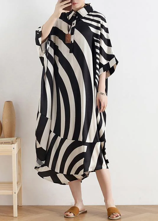 maxi dresses for travelModern black striped chiffon clothes For Women Fabrics lapel Batwing Sleeve long summer Dresses