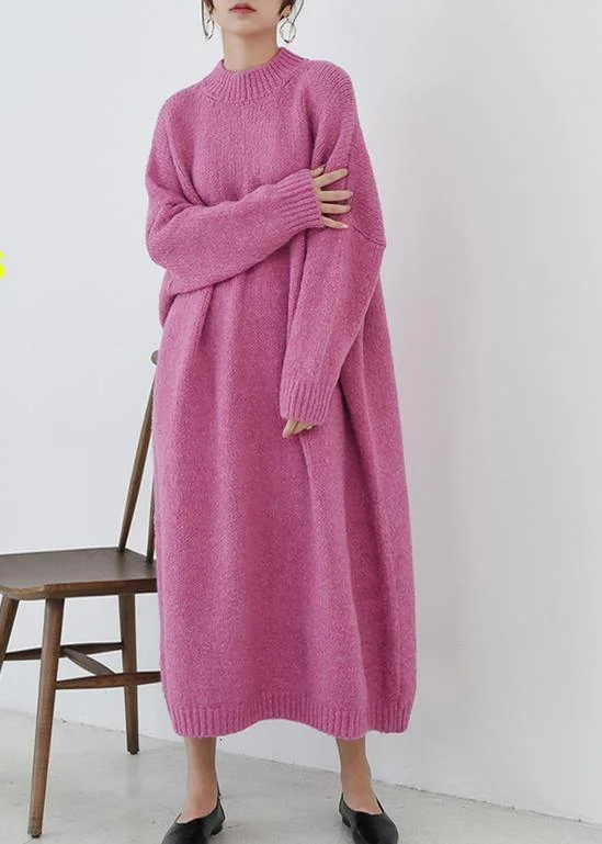 maxi dresses for womenCozy o neck Sweater fall weather plus size rose daily knit long dresses