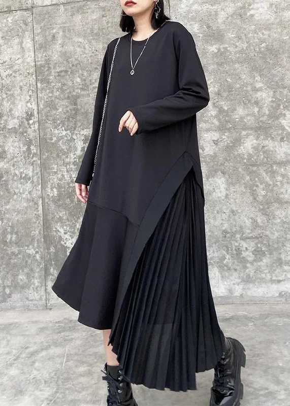 maxi dresses with mermaid silhouettes100% o neck Ruffles cotton clothes Women Outfits black long Dresses