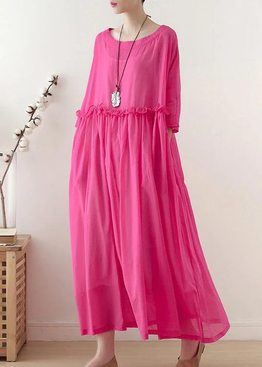 maxi dresses for semi-formal eventsCasual Rose O-Neck Ruffled Long Dress Summer Chiffon Dress