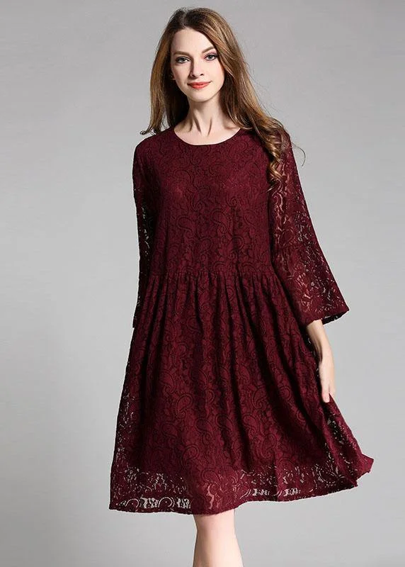 maxi dresses for all seasons and occasionsLoose Mulberry Lace Wrinkled Spring Long Dress Three Quarter Sleeve