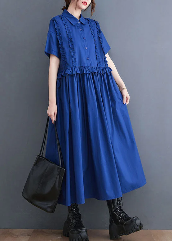 maxi dresses for garden partiesItalian Blue Ruffled Patchwork Long Cotton Shirts Dresses Summer