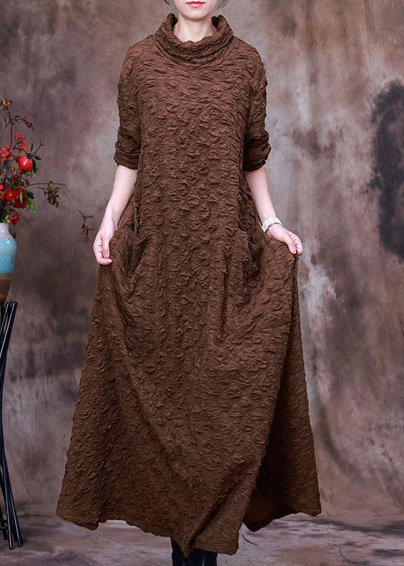 maxi dresses with back pocketsPlus Size Chocolate Asymmetrical Long Dress Spring