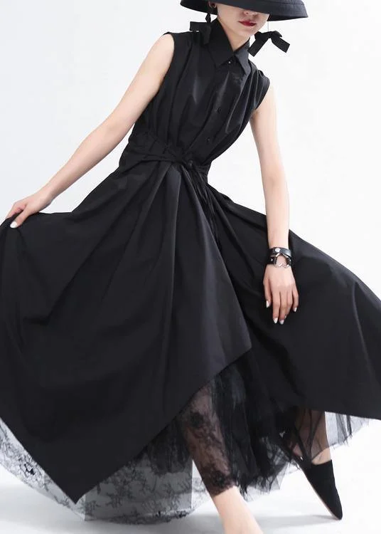 maxi dresses for cool weatherFashion Black asymmetrical design Long Summer Chiffon Dress