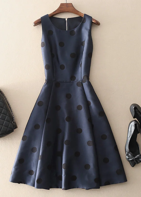 maxi dresses with removable beltsSimple Navy Zip Up Dot Long Dresses Sleeveless