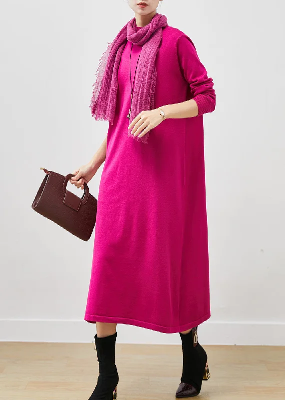 maxi dresses with lace-up detailsBeautiful Rose Stand Collar Silm Fit Long Knit Dress Spring