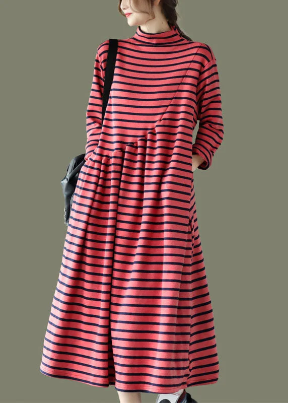 maxi dresses for summerDIY Red Pockets Patchwork Striped Fall Long Dresses