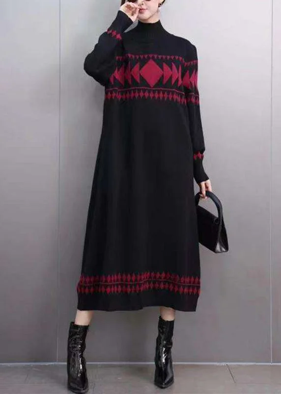 maxi dresses for bridesmaidsOrganic Black Turtleneck Cozy Cotton Knit Long Sweater Dress Winter