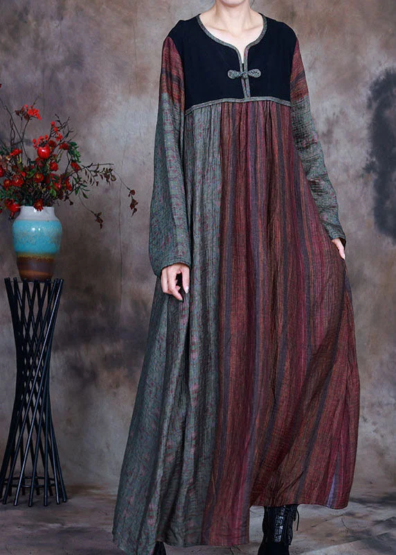 maxi dresses for winter (with tights)Bohemian Red Green retro Patchwork Print Fall Long sleeve Long Dresses