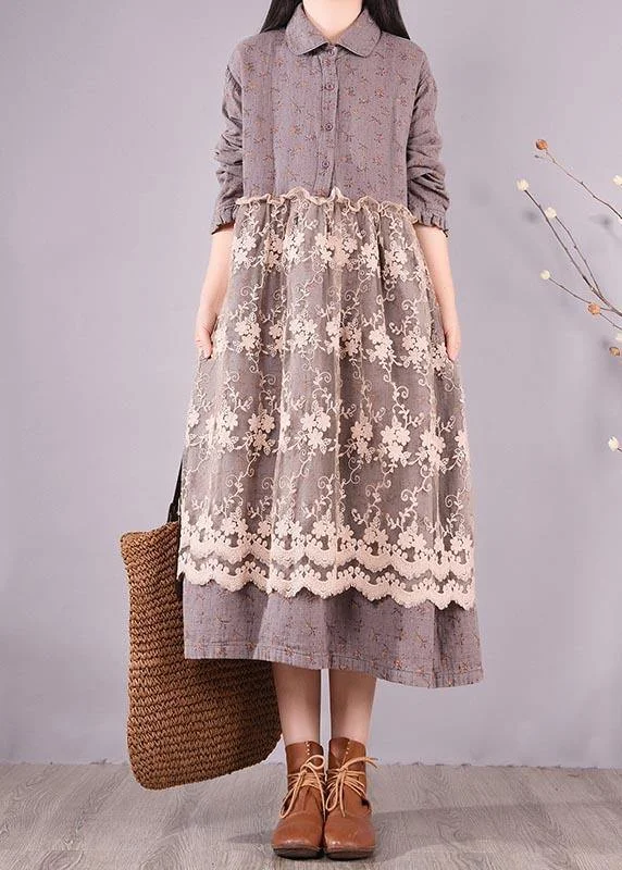 maxi dresses with sweetheart necksOrganic Gray Print Wardrobes Patchwork Lace Long Spring Dresses