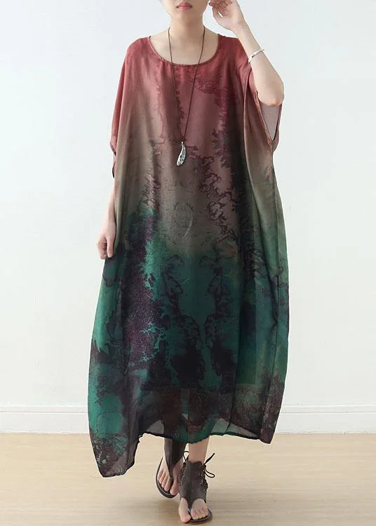 maxi dresses with cinched waistsDIY Green Print Chiffon Batwing Sleeve Summer Long Dresses