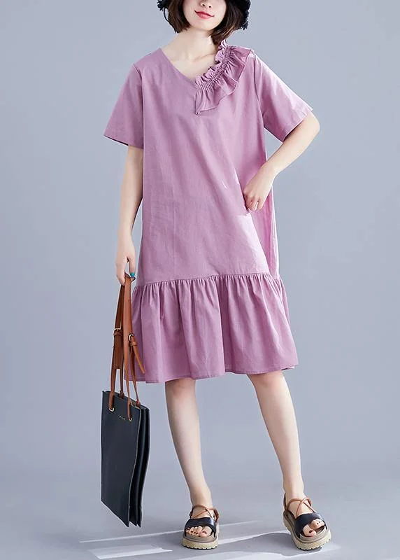 maxi dresses for weddingsChic v neck Ruffles linen Long Shirts Outfits purple Dresses summer