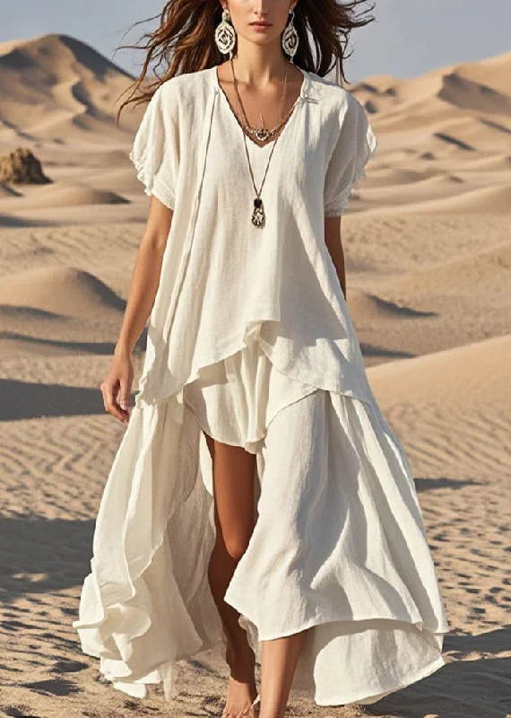 maxi dresses with back pocketsWhite Cotton Long Dress Asymmetrical Exra Large Hem Summer