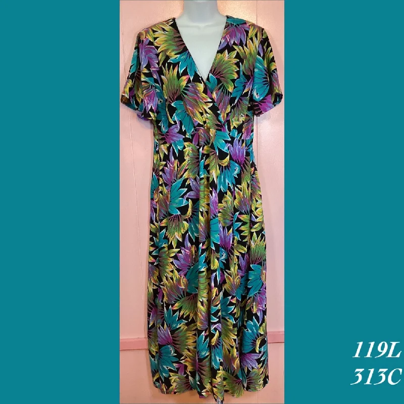 maxi dresses for casual strolls119L - 313C , Sleeved cross front dress with pockets long