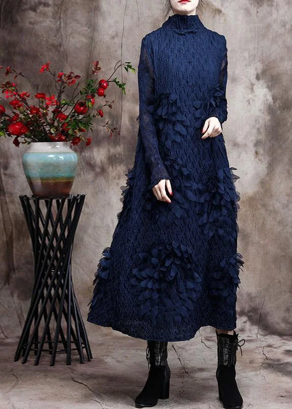 maxi dresses for petite womenVivid Blue Feather 3D Spring Dress Long Caftan