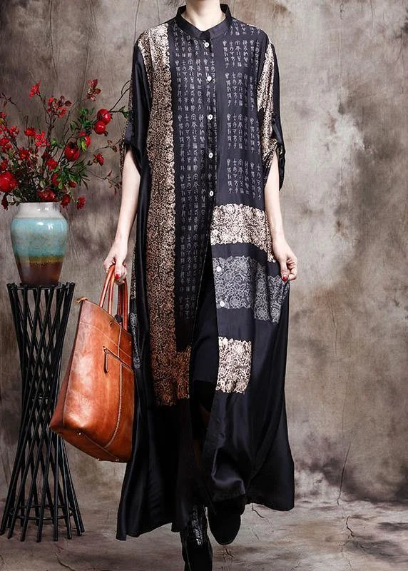 maxi dresses with lace-up detailsComfy Italian Black Print Long Silk Dress Cardigan - Limited Stock